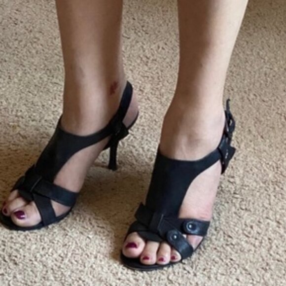 Vera Wang Lavender Label Heeled Black Leather 9 - Picture 2 of 11